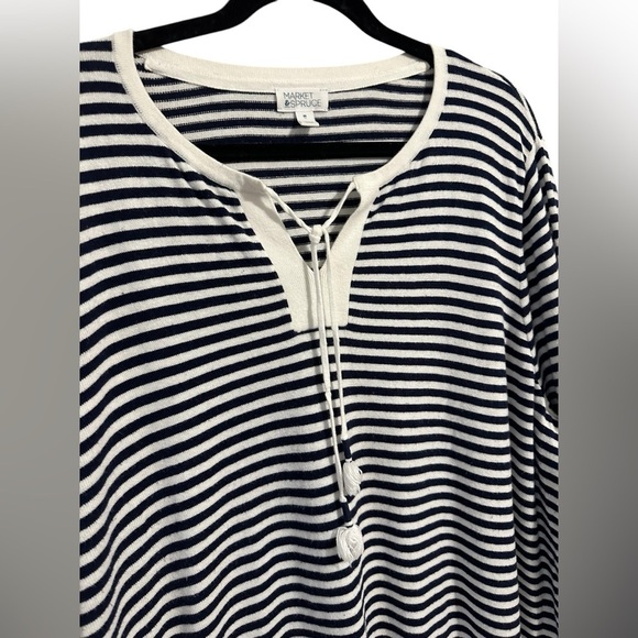 Market & Spruce Leila Split Neck Tassel Pullover Striped Knit 3/4 Sleeve Top 3X - Picture 6 of 7